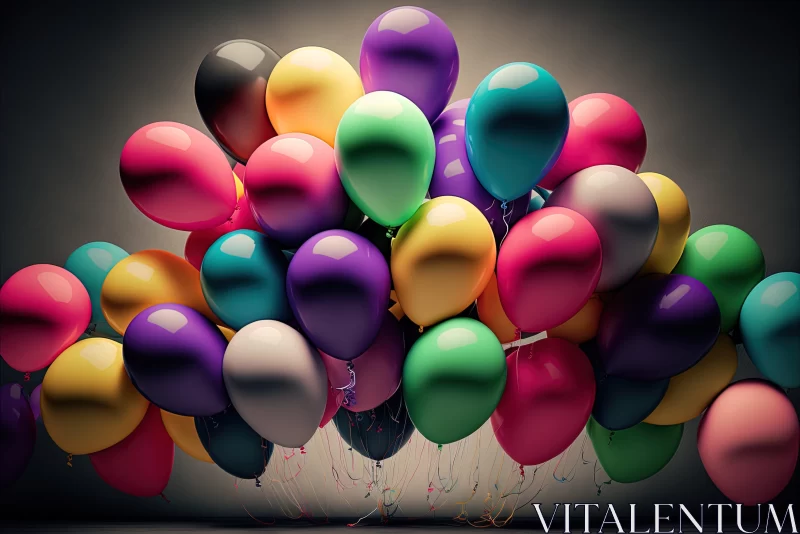 Colorful Balloons Against Dark Background: Monochromatic Surrealism AI Image