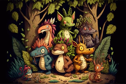 Enchanted Forest Scene with Animated Characters
