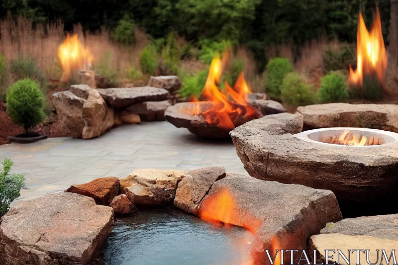 Ethereal Outdoor Fire Pits - A Fusion of Nature and Manapunk AI Image