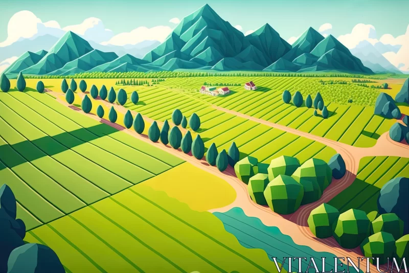 Low Poly 3D Land Scenery Illustration AI Image