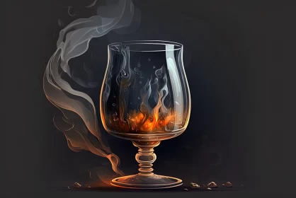 Mysterious Smoky Flame in Vintage Wine Glass Illustration AI Image