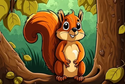 Playful Cartoon Squirrel in Puzzle-styled Forest - 2D Game Art