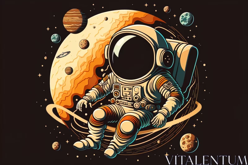 Astronaut in Retro-Styled Space Illustration AI Image