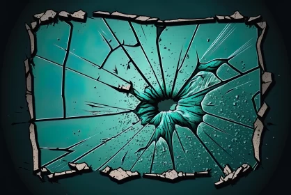 Broken Window in Light Teal and Turquoise - Pop Art Illustration