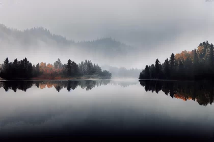 Misty Lake in the Forest - A Calming Symmetry