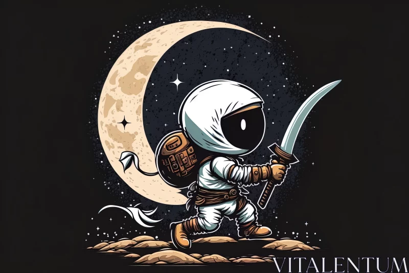 Steampunk Astronaut with Sword near Moon - A Pop Culture Art Piece AI Image