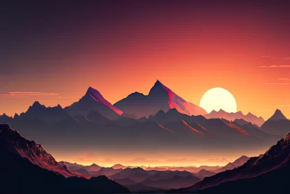 Sunset Mountain Landscape: A Colorful Matte Drawing