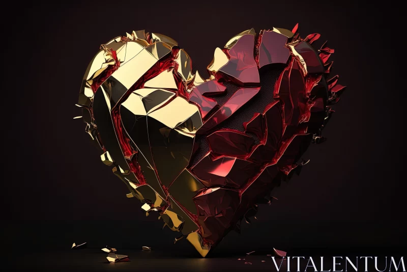 AI ART 3D Golden Broken Heart - Abstract Emotional Artwork