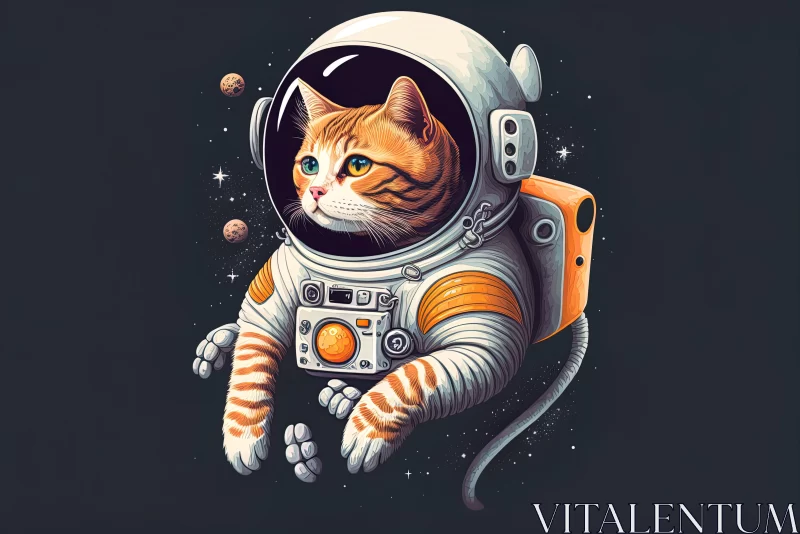Astronaut Cat: Retro Style Vivid Realism Illustration AI Image
