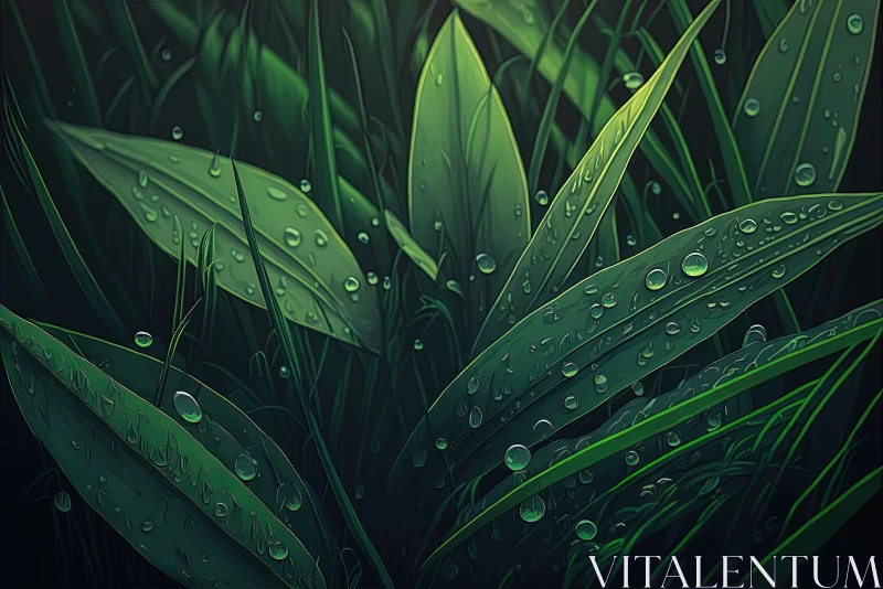 Enigmatic Tropics: Dewdrops on Grass AI Image