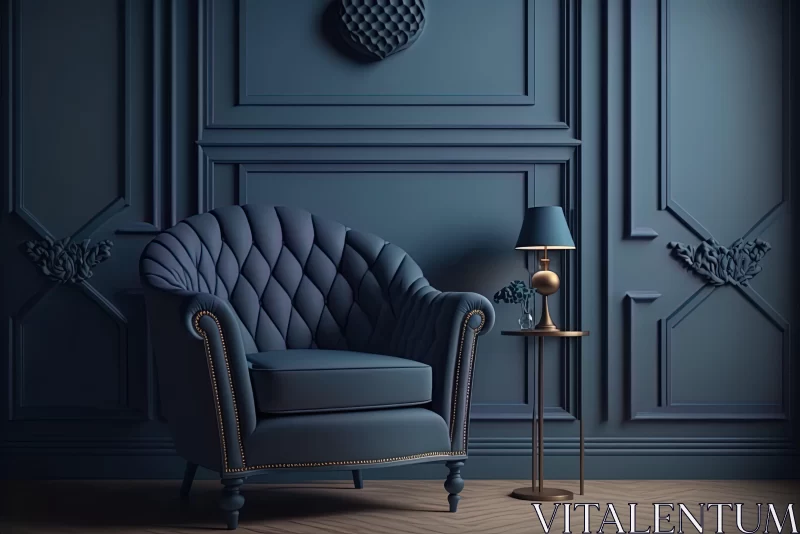 Luxurious Blue Chair in Gothic-Styled Interior AI Image