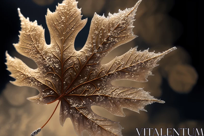 Autumn Leaf with Dew Drops - Poetic Fragility in Nature AI Image