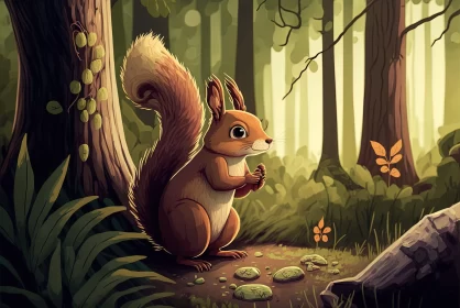 Cartoon Squirrel in the Woods: A Speedpainting Masterpiece AI Image
