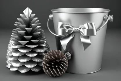 Monochromatic Christmas: Silver Bucket and Pine Cones