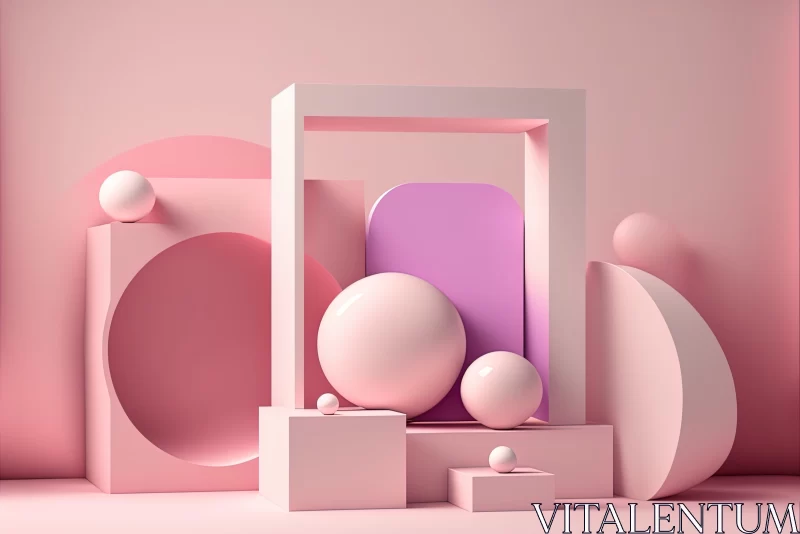 Pink Geometric Abstract Art - 3D Rendered Illustration AI Image