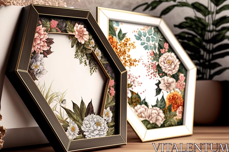 Intricate Floral Art in Wooden Picture Frames AI Image