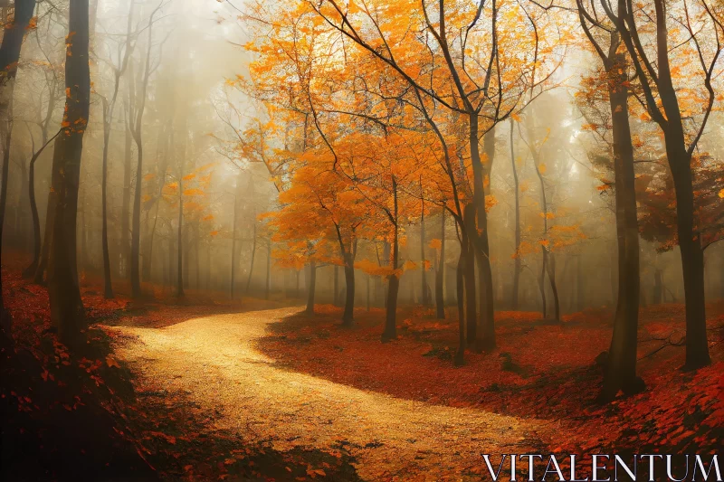 Misty Autumn Forest Pathway: A Nature-Inspired Journey AI Image