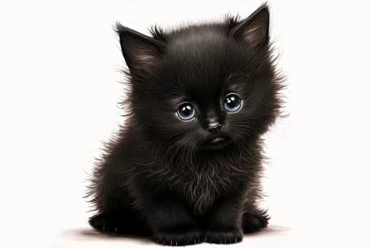Adorable Black Kitten Illustration with Blue Eyes