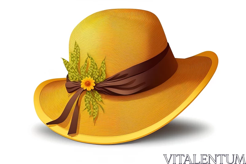 Illustrated Yellow and Brown Hat with Floral Accents AI Image