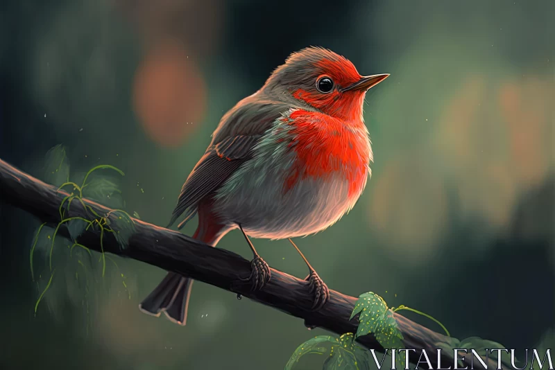 Red Bird on Branch - A Plein Air Painting AI Image