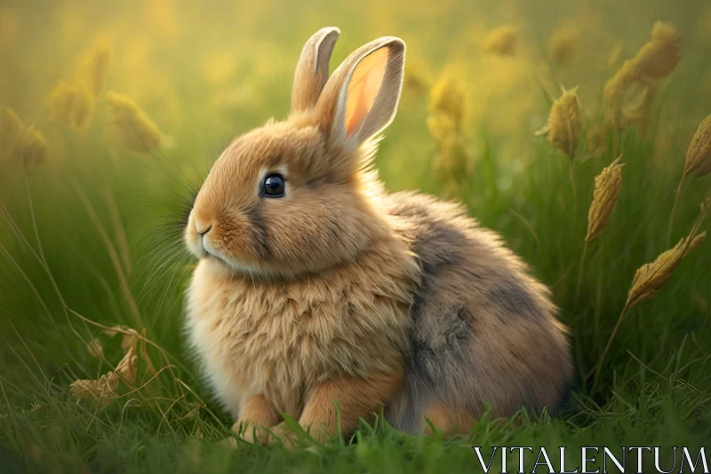 AI ART Sunlit Bunny in Grass - A Realistic Animal Portrait