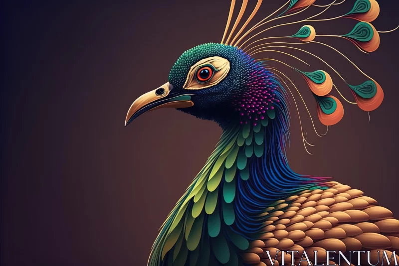 Colorful Peacock Digital Art Illustration AI Image