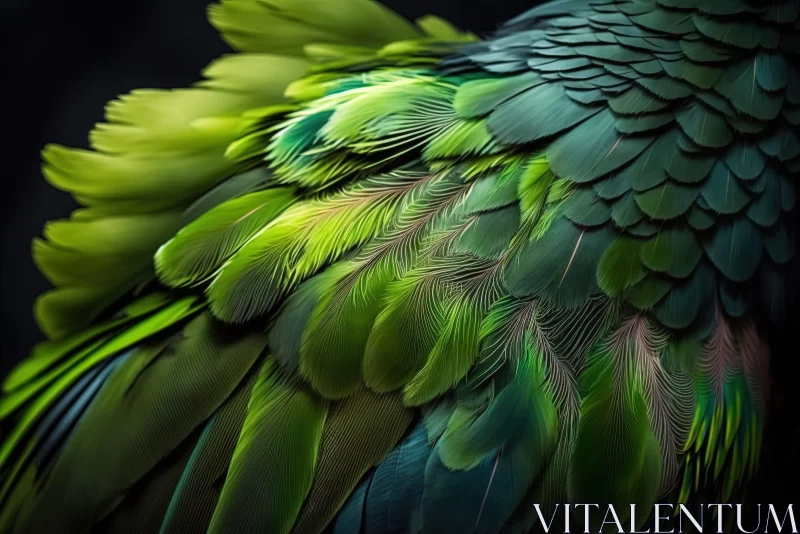 Green Feathered Bird on Black Background - Nature Inspired Art AI Image