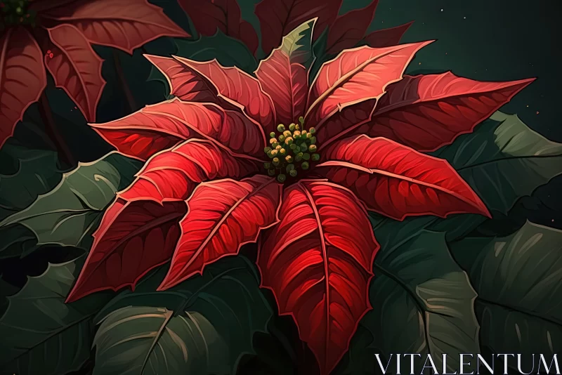 Red Poinsettia Flower in a Mysterious Jungle - 2D Game Art Style AI Image