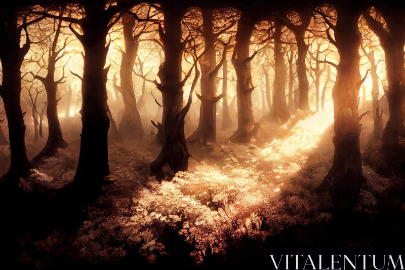 Sunlit Forest: A Fantasy Landscape in Bronze and Amber AI Image