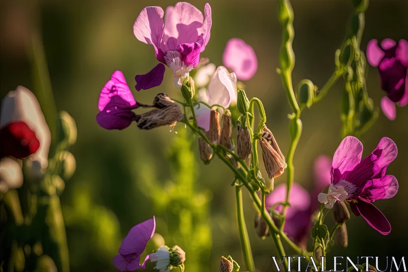 Sweet Pea Flowers: A Serene Pastoral Scene AI Image