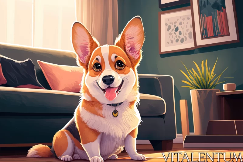 Cartoon Realism: Joyful Beagle Dog on Couch in Sunlight AI Image