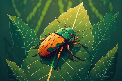 Detailed Realistic Rendering of Fly on Leaf AI Image