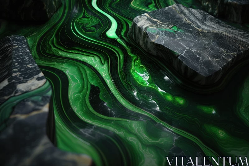 Green Marble Water Abstract - A Dive into Psychedelic Surrealism AI Image