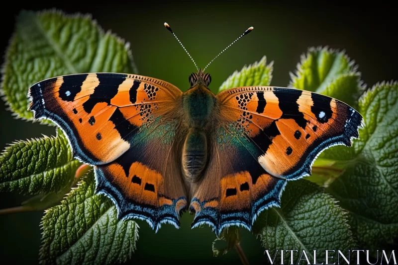 Orange Butterfly on Green Leaf - Nature's Artistry Captured AI Image