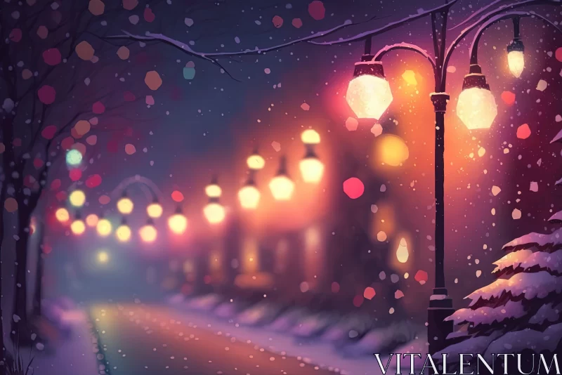 Romantic Christmas Street Scene Illustration AI Image