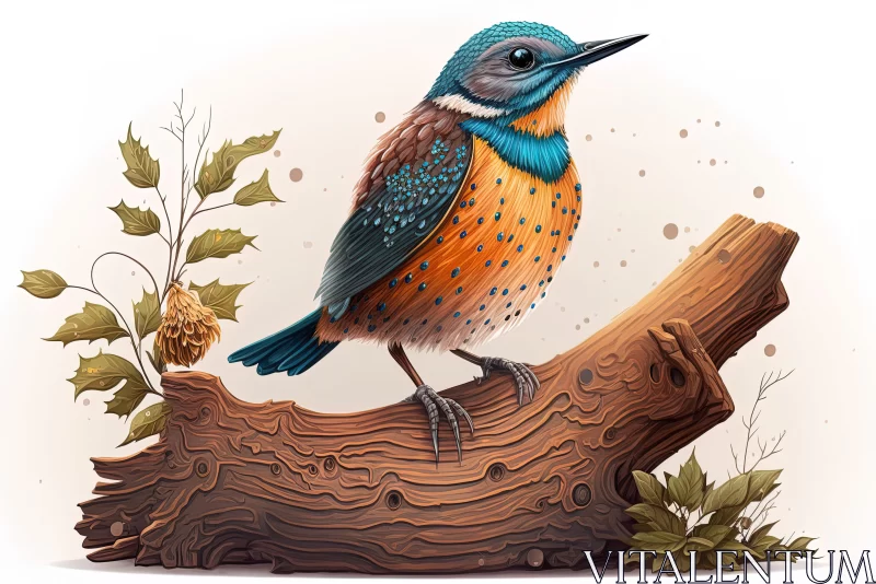 Azure and Amber Bird: A Detailed Wildlife Illustration AI Image
