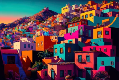Colorful Cityscape: A Neo-Pop Illustration of Mediterranean Landscapes