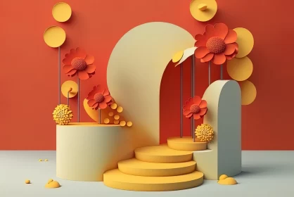 Monochromatic 3D Illustration with Intricate Foliage AI Image