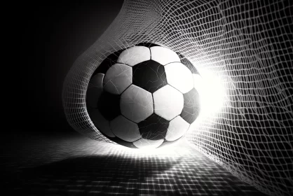 Monochrome Soccer Ball in Goal: Bauhaus and Matte Photo Style AI Image