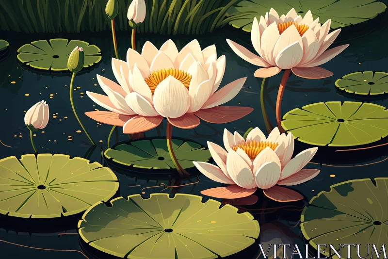 Water Lilies Art - Detailed Illustration of Nature AI Image
