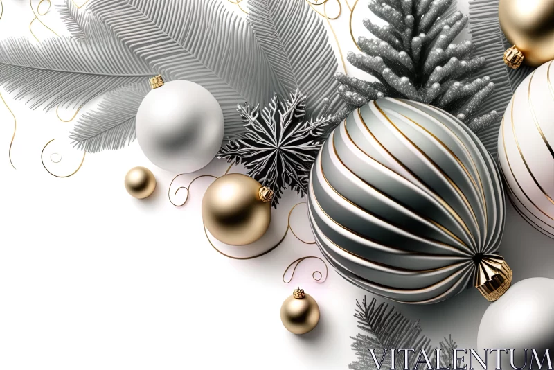 White and Gold Christmas Ornaments in Realistic Rendering AI Image