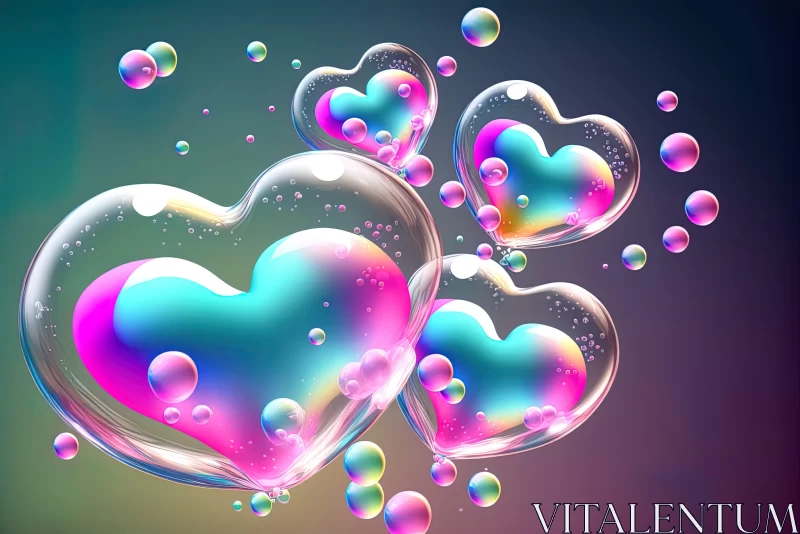 Colorful Heart Shaped Soap Bubbles - Dreamlike Illustration AI Image