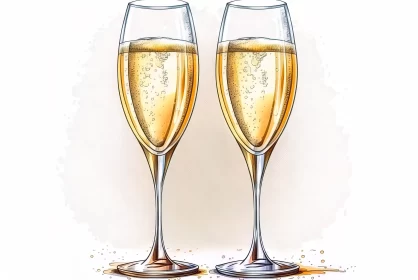 Glossy Champagne Glasses Artwork Illustration AI Image