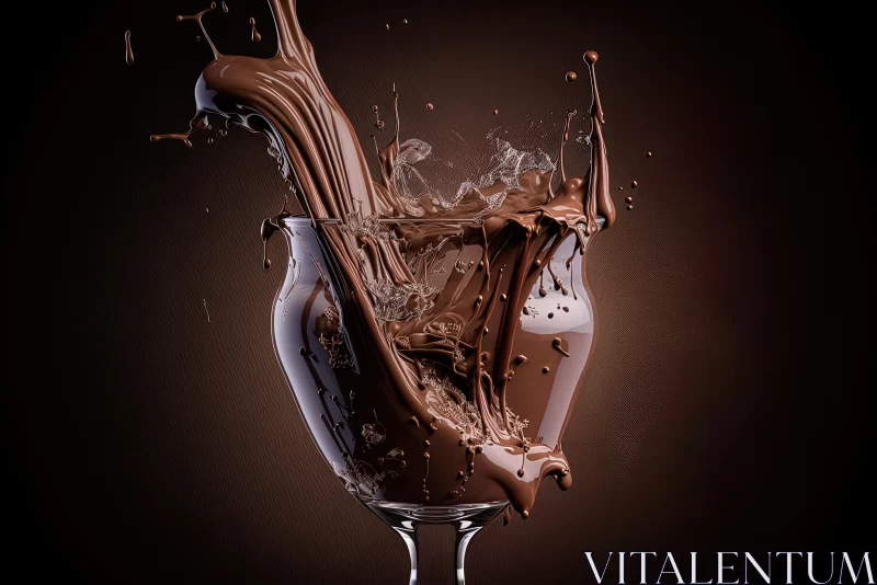 Monochrome Chocolate Splash in Wine Glass Still Life AI Image