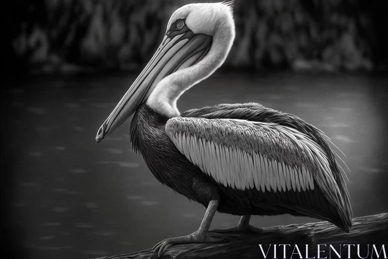 Monochrome Detailed Pelican Illustration AI Image