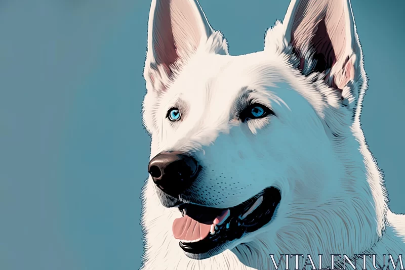 White Shepherd Illustration with Blue Eyes AI Image