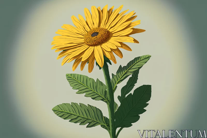 Intricate Yellow Flower Illustration in Golden Age Style AI Image
