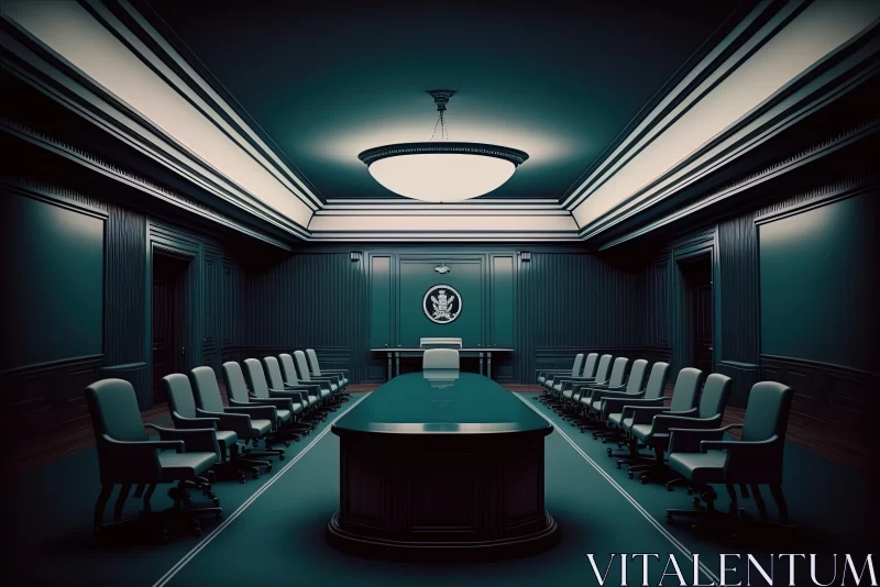 Minimalist Political Conference Room in Dark Teal AI Image