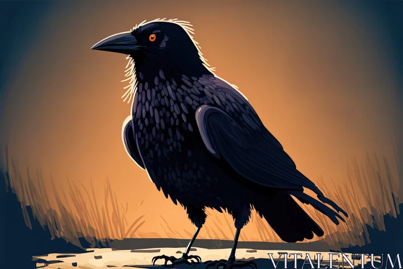 Golden Light Prairiecore: Detailed Illustration of a Crow AI Image