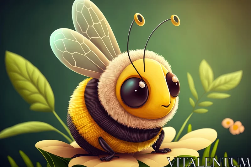 Adorable Bee Cartoon with Exotic Flora and Fauna AI Image